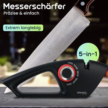 Preview: Messerschärfer 5-in-1 für glatte & gezahnte Klingen - Scherenschärfer mit Einstellrad, Multischärfer zum schleifen von Messern und Scheren