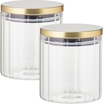 Lot de 2 récipients de stockage en verre borosilicaté robuste avec effet rayé et couvercle élégant. Parfait pour le café, le muesli & les épices - 750ml