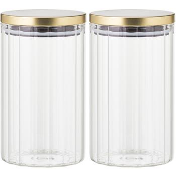 2er-Set Vorratsbehälter aus robustem Borosilikatglas mit Streifen-Effekt und stilvollem Deckel. Perfekt für Kaffee, Müsli & Gewürze - 1 Liter