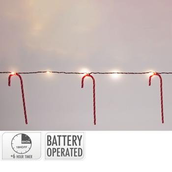 Preview: Lot 3 Guirlandes Lumineuses Noël Sucre d‘Orge Magiques - 20 LED Blanc Chaud - Minuteur 6h - Piles AA - Décoration Festive