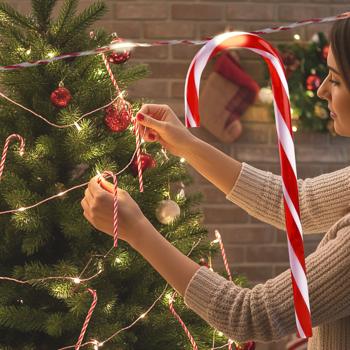 Preview: 3-piece set magical Christmas decor candy cane string lights - 10 pcs each, 20 warm white LEDs, battery-powered with 6h timer - perfect Christmas decor