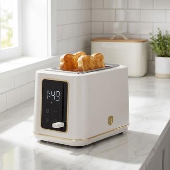 Modern LED toaster (Sahara) with 7 precise browning levels & digital LED display: Perfect toast - defrost function, reheat function & stop button
