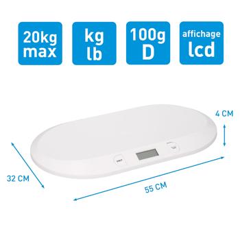 Preview: Pèse-bébé numérique - 20 kg max, précis 10 g, confortable avec fonction tare - Surveillance poids nourrissons/enfants, piles incluses