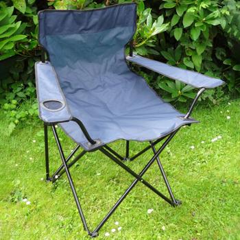 Preview: Folding blue camping chair: with armrest & cup holder - compact, robust & comfortable