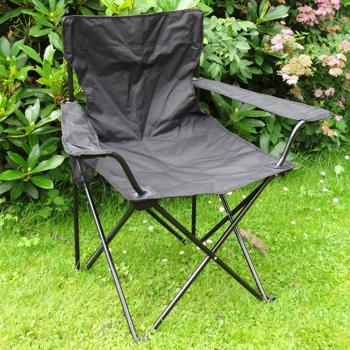 Preview: Folding camping chair black: with armrest & cup holder - compact, robust & comfortable - your perfect outdoor companion