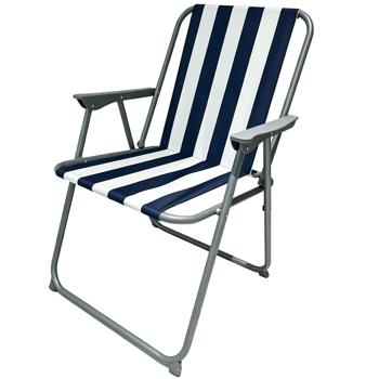 Preview: Chaise de camping bleu/blanc – pliante, robuste, peu encombrante – idéale pour camping, festivals, plage, pique-niques – tubes en acier, toile polyester 600D