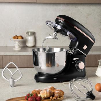 Preview: Impastatrice di alta qualità, elegante nero-oro rosa, ciotola in acciaio inox da 6 L, 1300 W - moderno e poten te, per la panificazione, la cucina e altro