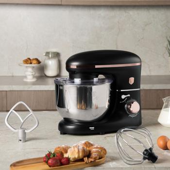 Preview: Impastatrice di alta qualità, elegante nero-oro rosa, ciotola in acciaio inox da 6 L, 1300 W - moderno e poten te, per la panificazione, la cucina e altro