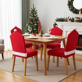 Santa chair cover set of 4, festive Christmas decor for chairs, perfect Christmas decoration - great Santa hat chair cover
