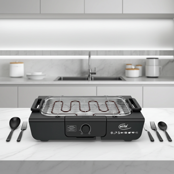 Gril de table électrique 2000W - Peu de fumée, rapide, pour BBQ intérieur, balcon, cuisine - Élément chauffant inox - Protection surchauffe