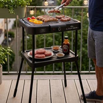 Electric pedestal grill 2000 watts: low-smoke & fast – perfect for BBQ, balcony & kitchen all year round