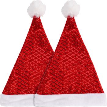 2er-Set Glitzernde Weihnachtsmütze mit roten Pailletten, 42 x 30 cm. Ideales Weihnachts-Accessoire für Partys, Feiern und festliche Anlässe