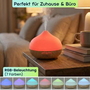 Preview: Stilvoller Aroma Diffusor & Luftbefeuchter, 300ml Vernebler mit RGB Farblicht und Timer - Perfekt für Zuhause & Büro