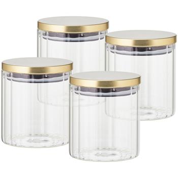 4-piece set of storage containers made of sturdy borosilicate glass with a striped effect and a stylish lid. Perfect for coffee, muesli & spices - 750ml