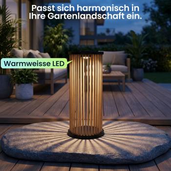 Preview: Stilvolle Solar-Laterne aus Bambus 60cm – Warmweisse LED Gartenleuchte, die perfekte wetterfeste Aussen-Deko für Ihre Terrasse & Garten