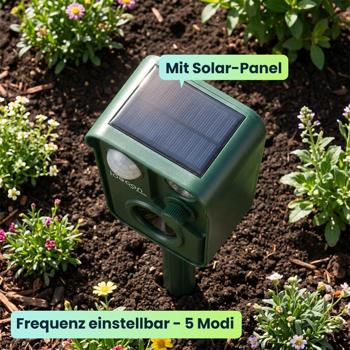 Preview: Ultraschall Tiervertreiber mit PIR-Sensor & LED Blitzlicht - 13,5-45,5 Hz, Zuverlässiger Solar-Tierschreck gegen Marder, Hunde und Katzen, Vögel