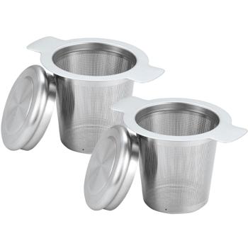2-piece set high-quality stainless steel tea strainer with lid - tea filter with drip tray - clean tea preparation for your cup