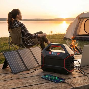 Tragbare Powerstation 155Wh 42000mAh Solar-Generator mit 230V AC Steckdose, USB-C QC 3.0, DC Output, LED-Screen & Licht für Camping Notstrom