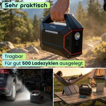 Preview: Tragbare Powerstation 155Wh 42000mAh Solar-Generator mit 230V AC Steckdose, USB-C QC 3.0, DC Output, LED-Screen & Licht für Camping Notstrom