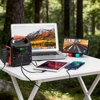 Preview: Compact power station 88.8 Wh solar generator with 230 V socket, 100 W, USB-C PD65W, 12 V DC, LED display & 500 lm light for camping & emergency power