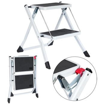 Preview: Sturdy folding step stool with 2 steps, 150 kg – non-slip steel step stool with safety lock, space-saving for safe working