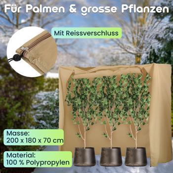 Preview: Pflanzenschutzhülle Winterschutz 200x180x70 cm für Palmen & grosse Pflanzen, Winterabdeckung mit praktischer Reissverschluss-Tür, 100g/m² Vlies
