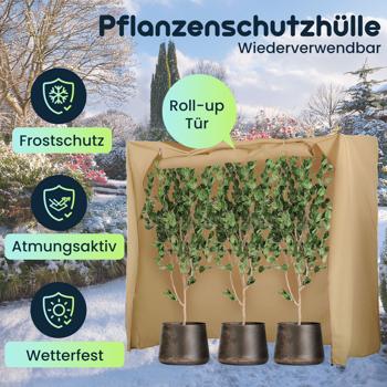 Preview: XXXL Pflanzenschutzhülle Winterschutz 200x180x70 cm für Palmen & grosse Pflanzen, Winterabdeckung mit praktischer Reissverschluss-Tür, 100g/m² Vlies