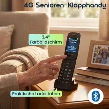 Preview: 4G Senioren-Klapphandy: 2,4’’ Farbbildschirm, Bluetooth, SOS-Taste – Ein sicheres Notfalltelefon für leichte Bedienung & Erreichbarkeit