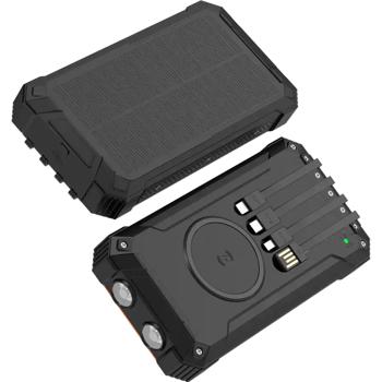 Preview: 20.000 mAh Solar-Powerbank, kabelloses Laden & 4 integrierte Ladekabel: Mobiles Kraftwerk für Handy & USB-Geräte