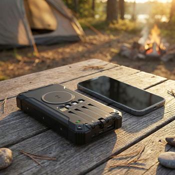 20.000 mAh Solar-Powerbank, kabelloses Laden & 4 integrierte Ladekabel: Mobiles Kraftwerk für Handy & USB-Geräte