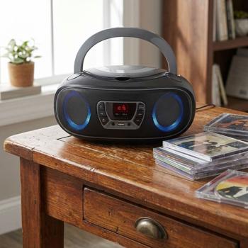 Tragbarer CD-Player Boombox mit Bluetooth-Funktion, CD-Player & MP3-Wiedergabe über USB  – Geniesse kabellose Musik und kraftvollen Sound überall