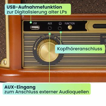 Preview: Retro-Musikcenter: All-in-One Plattenspieler, DAB+ Radio & Kassettendeck - perfekter Klang für Ihr Zuhause