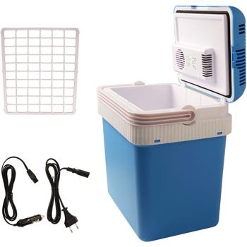Preview: Tragbare 24 Liter Thermoelektrische Kühl- und Wärmebox, weiss-blau, 12V/230V, Leiser und Langlebiger Bürstenloser Motor, Ideale Box für unterwegs