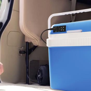 Preview: Portable 24 liter thermoelectric cool and heat box, white-blue, 12V/230V, Quiet and durable brushless motor, Ideal box for on the go