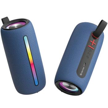 Preview: Mini Haut-Parleur Portable Bluetooth Bleu - Son Cristallin Maison Fêtes Déplacements - TWS, Lumières RVB, USB-C, AUX, MicroSD, 1200 mAh, 2x50W