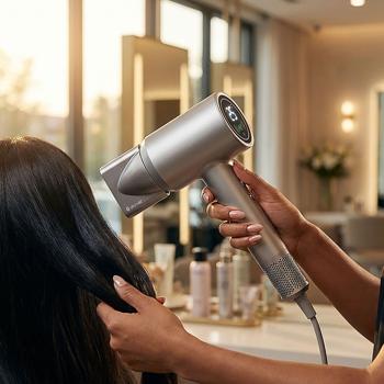 Preview: Hochleistungs Haartrockner 1400W, silber, Föhn mit LED-Anzeige für schnelles Trocknen und glänzende Ergebnisse - Perfekt für den professionellen Einsatz