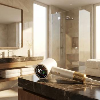 Preview: Hochleistungs Haartrockner 1400W, weiss, mit LED-Anzeige für schnelles Trocknen und glänzende Ergebnisse - Perfekt für den professionellen Einsatz