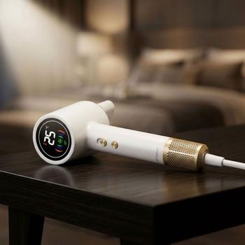 Asciugacapelli ad alte prestazioni da 1400 W, bianco, con display a LED per un‘asciugatura rapida e risultati brillanti - perfetto per l‘uso professionale