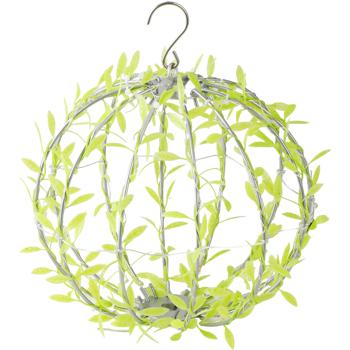 Preview: Solar Leuchtkugel im Blätterdesign - Ø20cm Gartenkugel mit 72 warmweissen LEDs - IP44 Aussenleuchte inkl. Erdspiess, S-Haken und Solarpanel