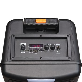 Preview: Haut-parleur Bluetooth 8 pouces - Son puissant 12W RMS, lumière LED rythmique, micro filaire, USB/MicroSD, AUX - Mobile, roulettes, TWS, batterie longue durée