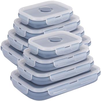 8-piece set of silicone fresh-keeping containers - foldable & collapsible lunchboxes, BPA-free, microwave-safe, with clip closures
