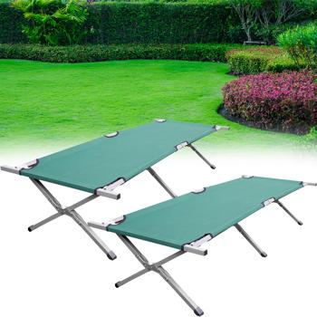 set of 2 professional folding camp beds, green - Maximum relaxation for outdoor use. Ideal for camping, fishing, guests. Robust folding bed with comfort & stability!