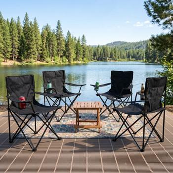 4er-Set Camping Faltstuhl Schwarz klappbar: Mit Armlehne & Getränkehalter – Kompakt, robust & bequem – Ihr perfekter Begleiter für Outdoor