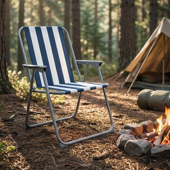 Preview: 2er-Set Campingstuhl blau/weiss - klappbar, robust & platzsparend für Camping, Outdoor, Festivals, Strand & Picknick - Stahlrohrgestell, 600D Polyester