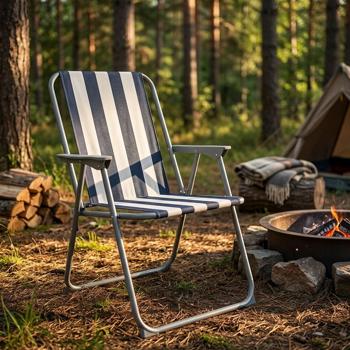 Preview: Set of 4 camping chairs blue/white – foldable, robust & space-saving for camping, outdoor, festivals, beach & picnics – steel tube frame, 600D polyester