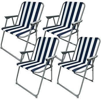 Preview: Set of 4 camping chairs blue/white – foldable, robust & space-saving for camping, outdoor, festivals, beach & picnics – steel tube frame, 600D polyester
