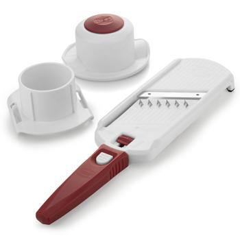 Profi Gemüse-Hobel, weiss-rot: Julienne Gemüseschneider für perfekte Gemüsestreifen & Rohkost-Rezepte