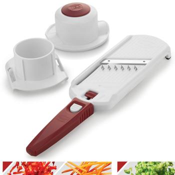 Preview: Affettaverdure professionale, bianco-rosso: affettaverdure a Julienne per strisce di verdure perfette e ricette di cibi crudi