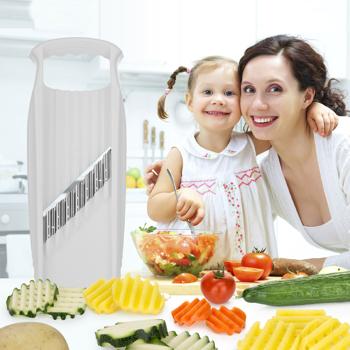 Preview: Wellen-Waffel XXL PowerLine pour pommes de terre, coupe-frites ondulées et coupe gaufrette pour ondulations épaisses et pommes de terre gaufrette, lame en acier inoxydable, blanc