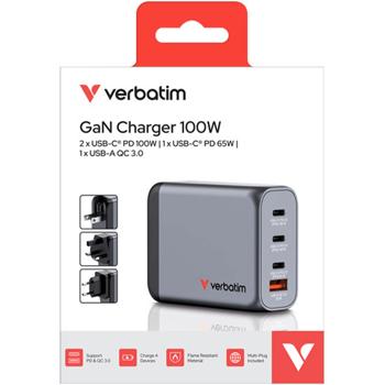 Adaptateur de charge USB de voyage (EU, UK, US), GaN, 100 watts, 3x USB-C et 1x USB-A, gris : un chargeur rapide universel pour téléphone portable & ordinateur portable dans le monde entier